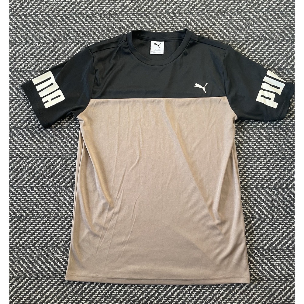 Puma T Shirt Youth L 14-16 Tan Logo Graphic Tee Unisex Casual Adult Small Fit